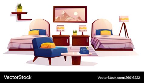 Hotel Bedroom Furniture Apartment Interior Stuff Vector Image