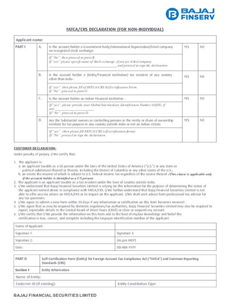 Fillable Online Revised Fatca Or Crs Declaration For Non Individual