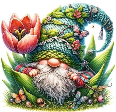 Pin On Cute Gnomes In Canvas Art Projects Cartoon Flowers