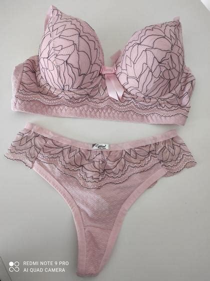 Conjunto de lingerie rosa c preto Tam G Estilosa moda íntima