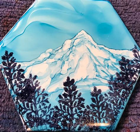 Mt Hood Oregon Deb Boudreau Alcohol Ink Art Night Art Alcohol Ink