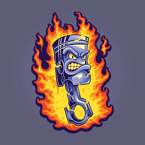 Scary Angry Flame Piston Racing Logo Cartoon Illustrations