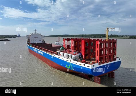 An Electric Container Vessel With A Capacity Of 700 Teus Launches In Yangzhou City East China S