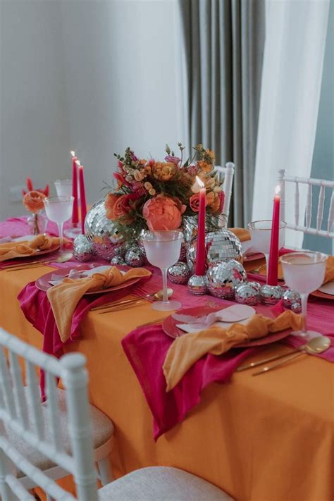 Stylish Pink Orange Wedding Tablescape Bright Pink Wedding Orange