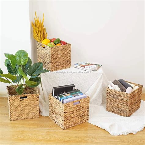 Foldable Handwoven Water Hyacinth Cube Storage Basket Water Hyacinth