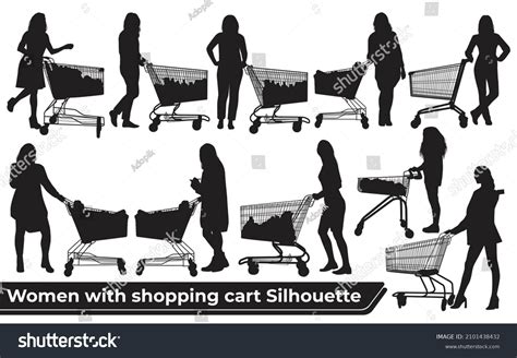 Woman Pushing Shopping Cart Silhouette Stock Vector Royalty Free