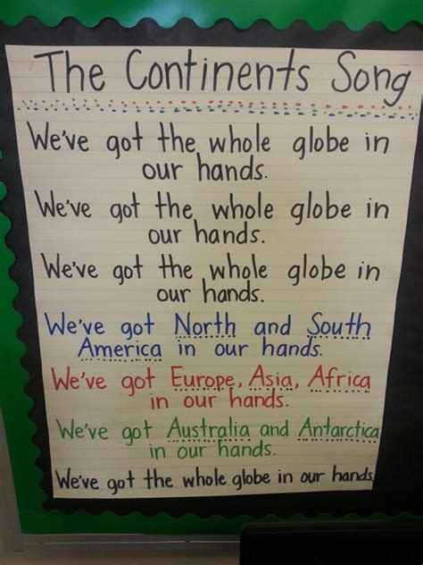 7 Continents Song Printable