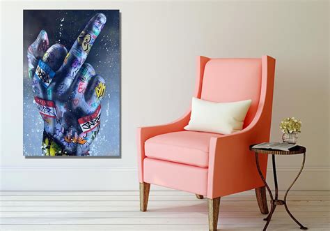 Fuck You Poster Canvas Graffiti Middle Finger Print Graffiti Wall Decor Hand Graffiti Art