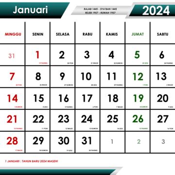 Templat Desain Kalender 2024 Bulan Januari Kalender 2024 Kalender