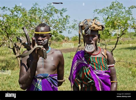 Mursi Tribe Couple The Woman Has A Clay Lip Disc As Body Ornamentstribe