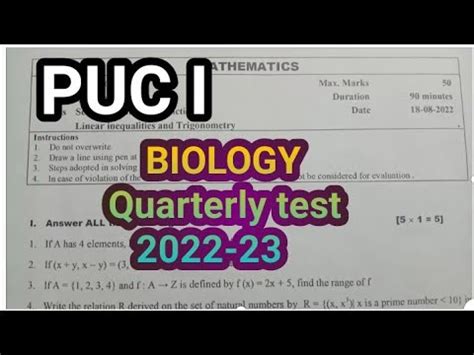 First PUC Quarterly Test Question Paper Biology 2022 23 YouTube