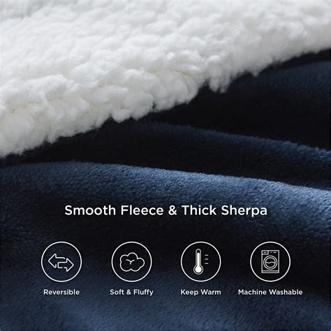 Bedsure Sherpa Fleece Throw Blanket For Couch Navy Blue Thick Fuzzy