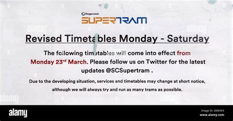 Sheffield Supertram notice of timetable changes at Granville Road ...