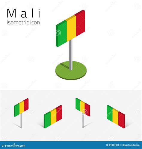 Flag Of Mali Vector Set Of 3d Isometric Flat Icons Stock Vector