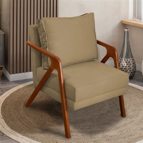 Poltrona Decorativa Refor Ada Para Sala Shine Suede Nude P Castanho Clique E Decore Leroy