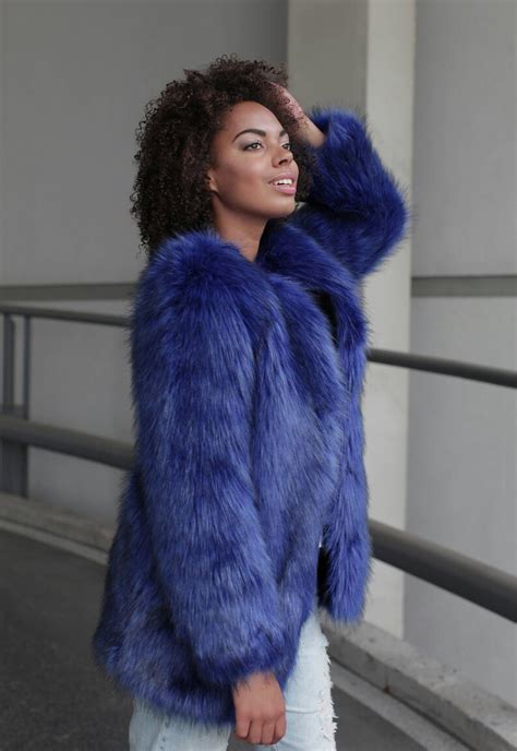 Blue faux fur coat Shaggy fake fur jacket Winter coat | Etsy