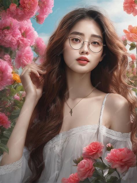 Premium Ai Image Potrait Of Beauty Korean Model With Eyeglass And