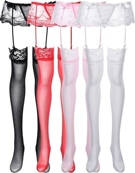 4 Pieces Lace Garter Belts Lace Suspender Belt Lingerie Thigh High