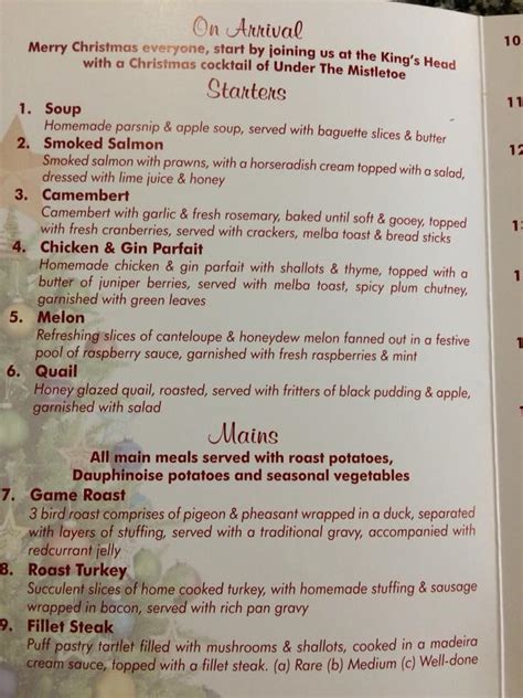 Menu At The Kings Head Pub And Bar Altarnun Five Lanes