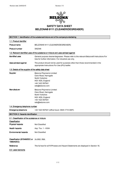 BELZONA® 9111 (CLEANER/DEGREASER) MSDS Download