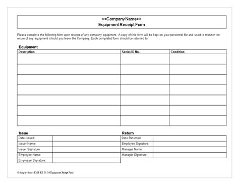 Equipment Receipt Form Templates At