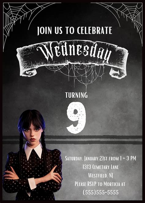 Wednesday Addams Invitation Wednesday Birthday Invitation Etsy