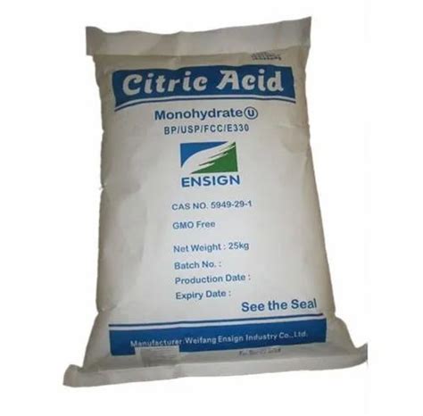 Ensign Citric Acid Monohydrate Packaging Type Bag Packaging Size 25