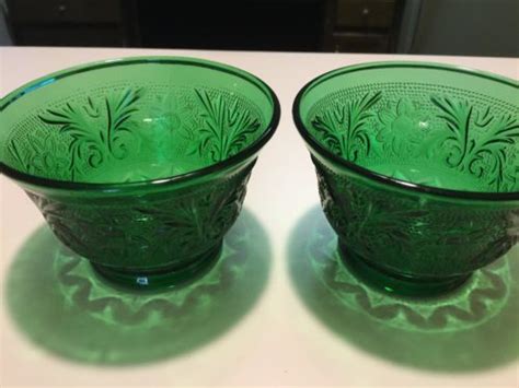 2 Vintage Anchor Hocking Forest Green Sandwich Custard Cups Antique Price Guide Details Page