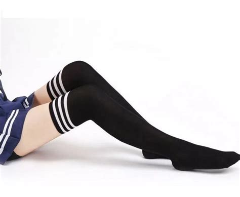 Meia Autentica Colegial Cosplay Listras Mang Anime Sexy Mercadolivre