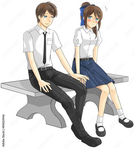 Cute cartoon Asian Thai college student and high schoolgirl couple in ...