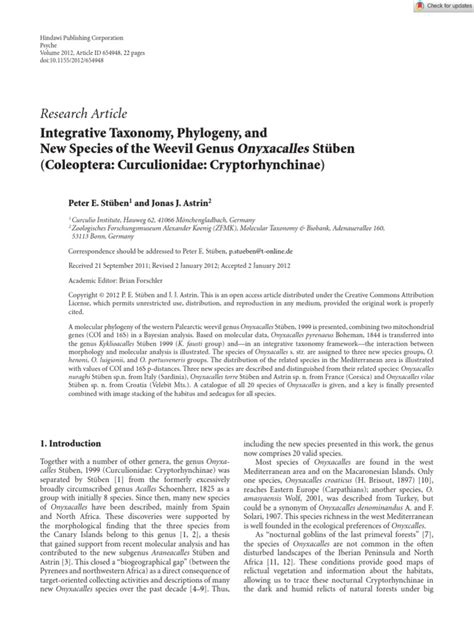 Psyche A Journal Of Entomology 2012 Stüben Integrative Taxonomy
