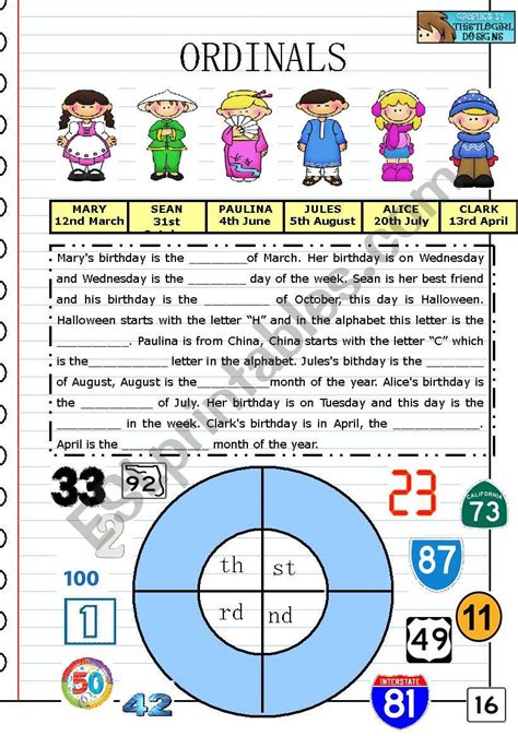 Ordinals Part 1 Esl Worksheet By Maitechu121