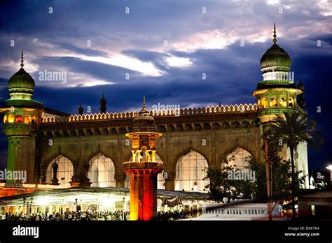 Fassade Von Einer Moschee Mekka Masjid Charminar Hyderabad Andhra