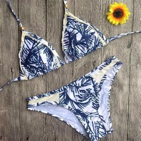 Mode Costume Deux Pi Ces Bleu Blanc L Gant Triangle Slips Confort Bikini Ebay