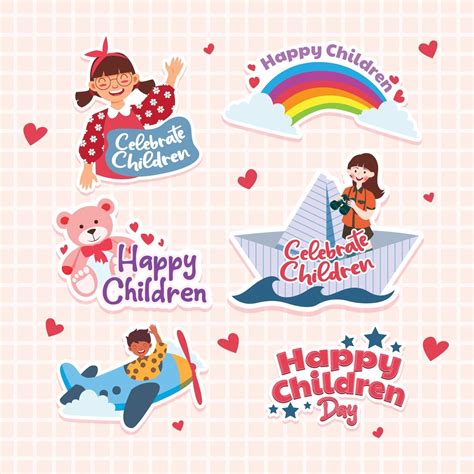 Happy Childrens Day Sticker Template 3284403 Vector Art At Vecteezy