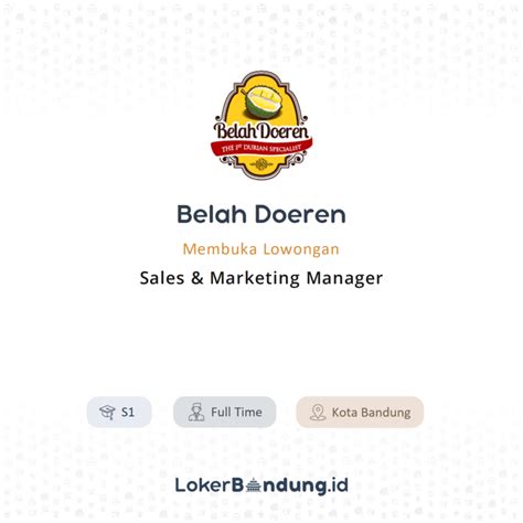 Lowongan Kerja Sales Marketing Manager Di Belah Doeren Lokerbandung Id