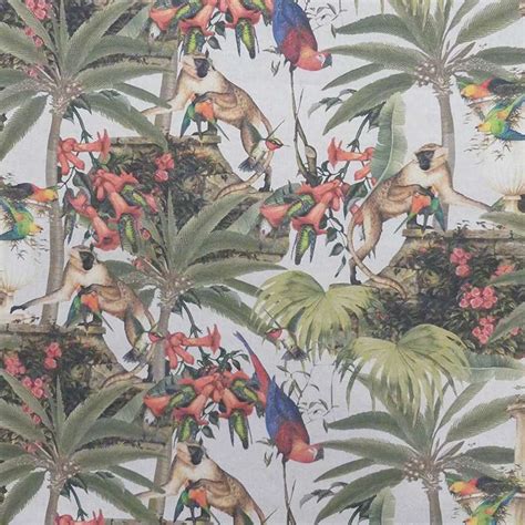 Tissu Demi Panama Imprim Singe Et Oiseau Tissus Des Ursules