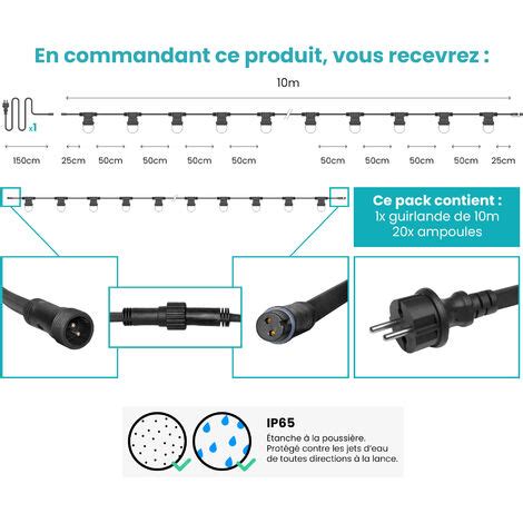 Guirlande Guinguette 10M Blanc IP65 Guirlande Lumineuse Extérieur 20