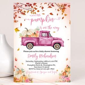 Little Pumpkin Truck Baby Shower Invitation Suite Fall Baby Shower ...