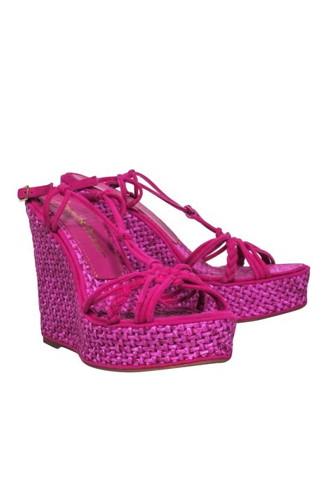 Jean Michel Cazabat Purple Woven Braided Strappy Platform Wedges Sz