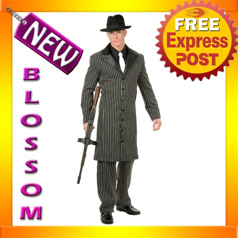 C422 Mens 1920s Gangster Suit Long Jacket Fancy Halloween Adult Costume