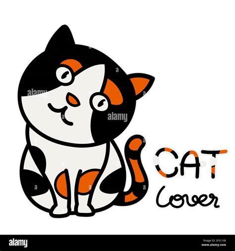 Adorable gato, negro, naranja y blanco color con gato amante texto aislado om fondo blanco ...