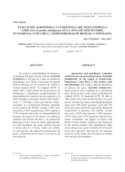 Evaluaci N Agron Mica Y Nutricional Del Pasto Estrella Africana