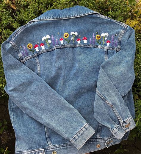 Floral Embroidered Denim Jacket Embroidery Art Hand Etsy