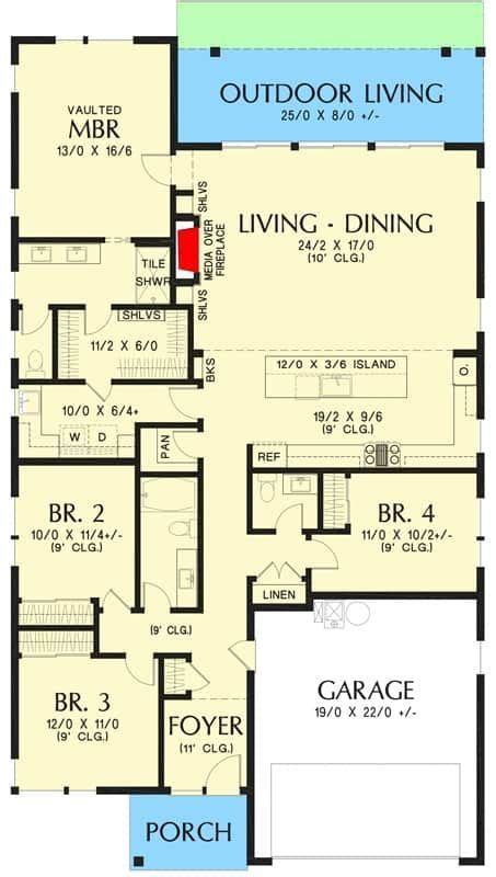 Single Story Bedroom Contemporary Home For A Narrow Lot Floor Plan