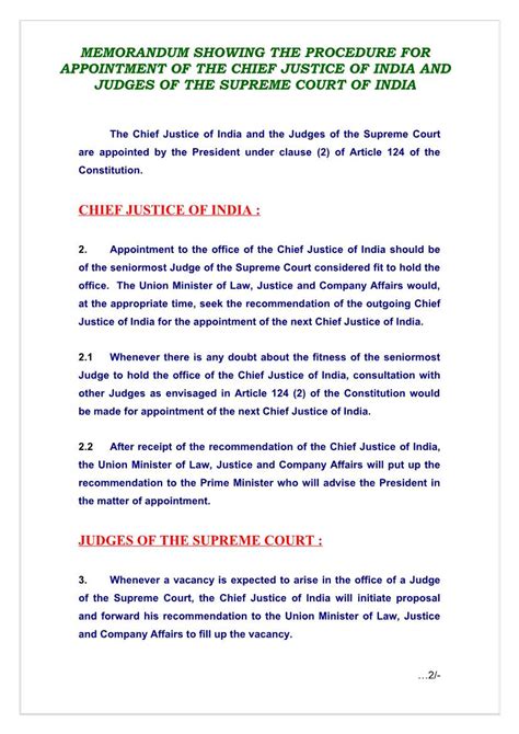 Memorandum Of Procedure Of Appointment Of Supreme Court Docslib