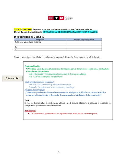 Semana Tarea Redacci N De La Versi N Preliminar Del Texto Tarea