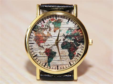 Wristwatch World Map Wrist Watch Globe Watch Earth Travel Etsy