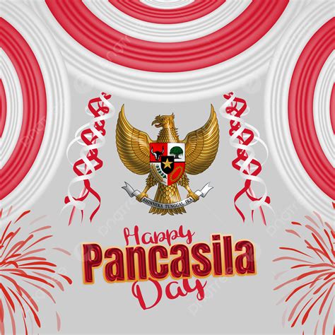 Happy Pancasila Day With D Flag And Red Firework Ribbon Background