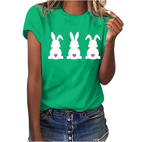 Uppada Happy Easter T Shirt For Women Bunny Rabbit Graphic Tees Funny